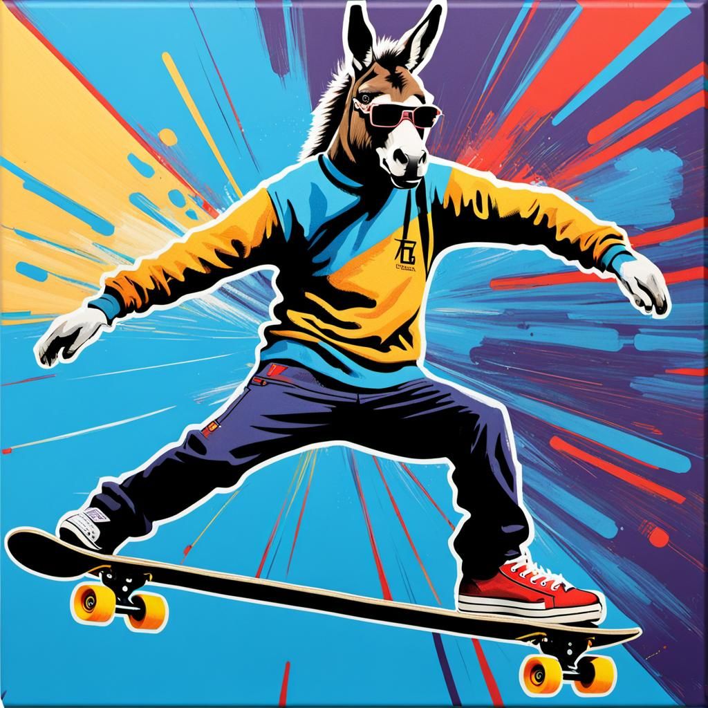 Donkey on Skateboard: An Oil Painting