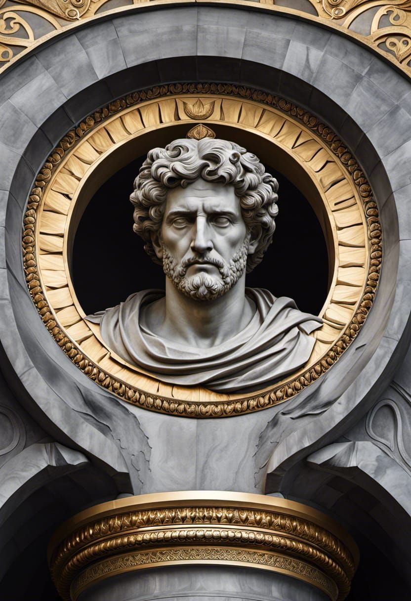 Hyperdetailed Sculpture of Marcus Aurelius in Roman Column