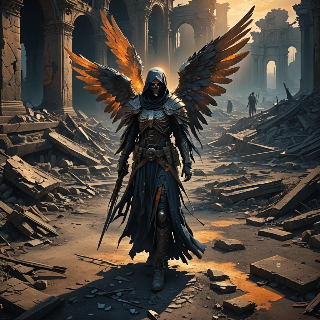 Angel of Death in Desolate World: Dark Fantasy Art