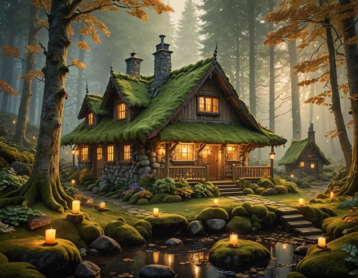 Cozy Cottage in Enchanted Forest: Romanticism Art
