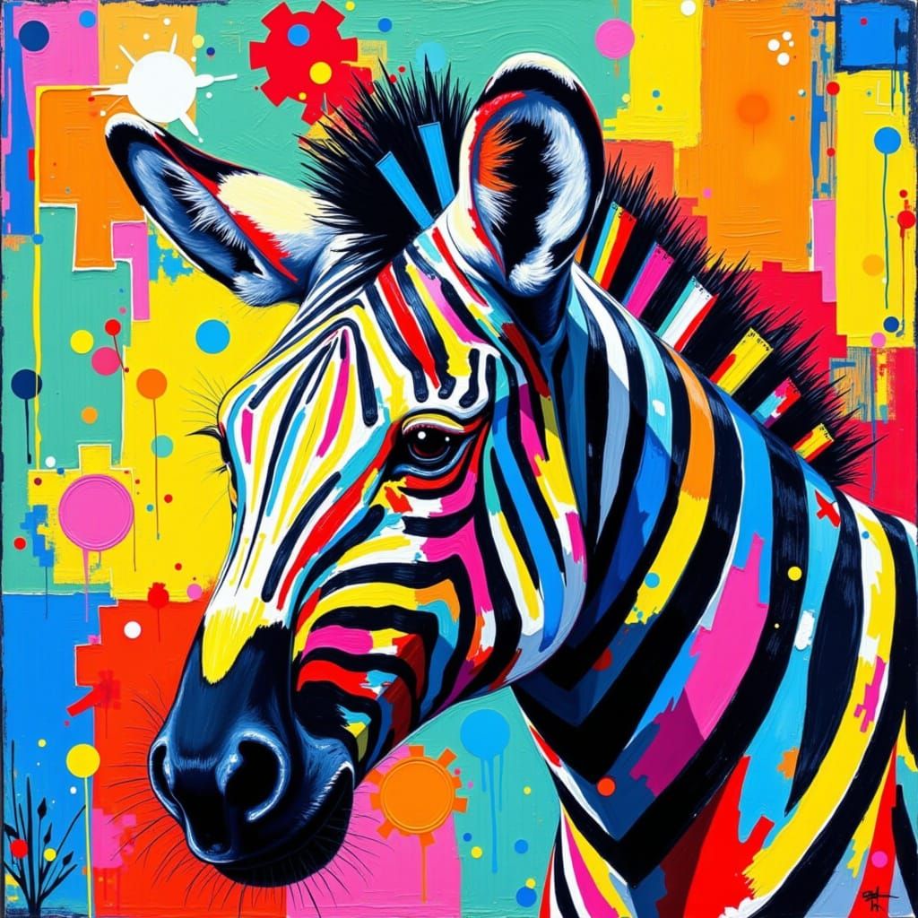 Vibrant Abstract Zebra in Polychromatic Graffiti Style