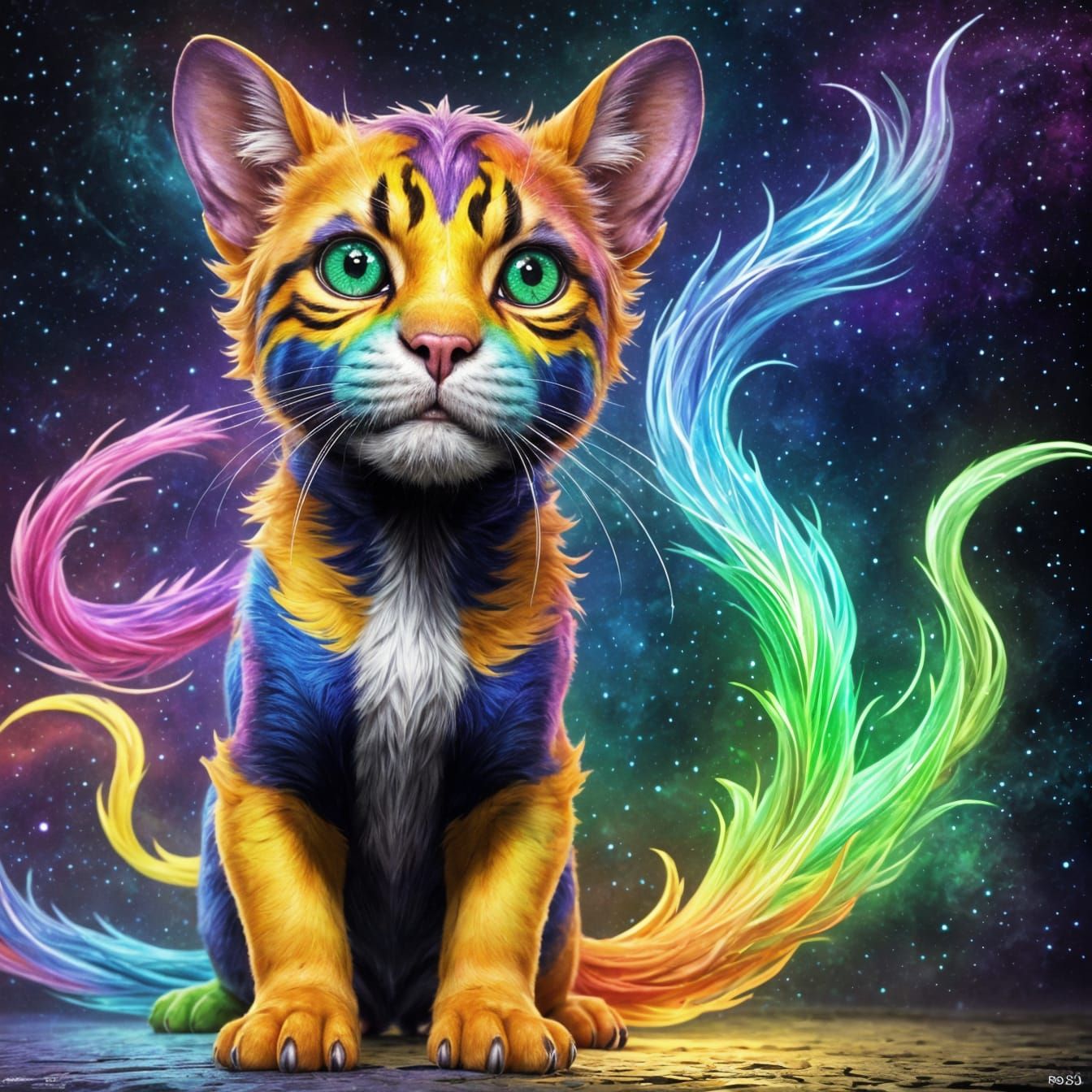 cosmic chimera cute pet version,  Hyperrealistic, splash art...