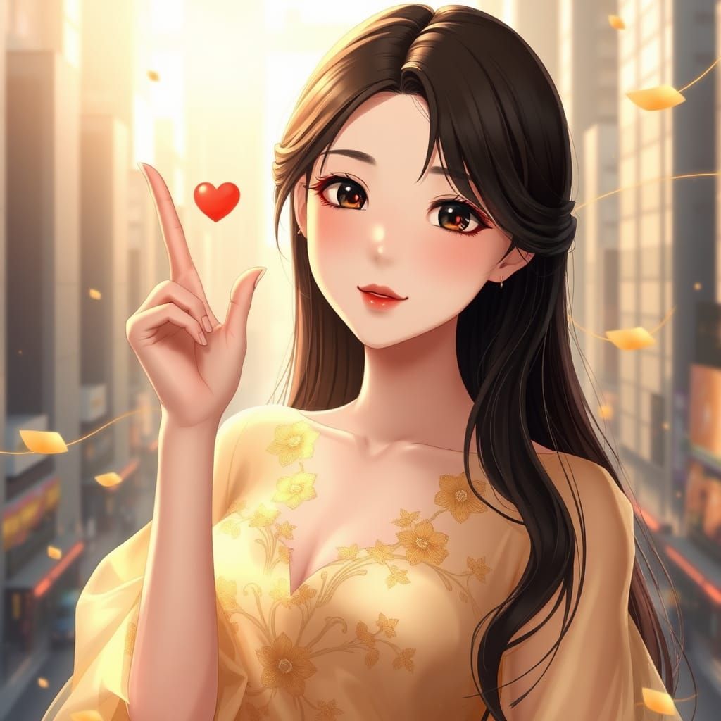 Anime Style Painting of a Beautiful Young Woman