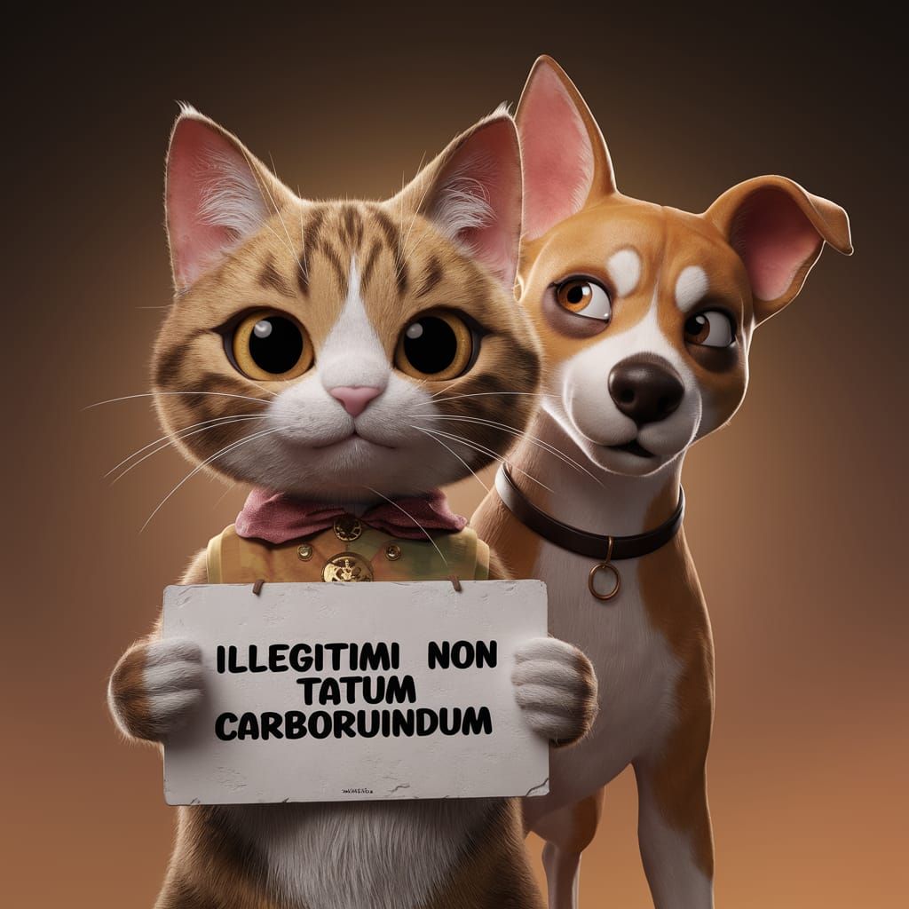 Cat and Dog Anime Art With Latin Quote
