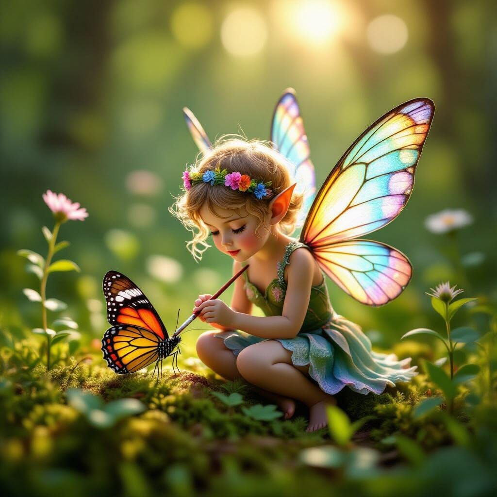 Pixie Painter Creates Butterfly Art in Forest Clearing