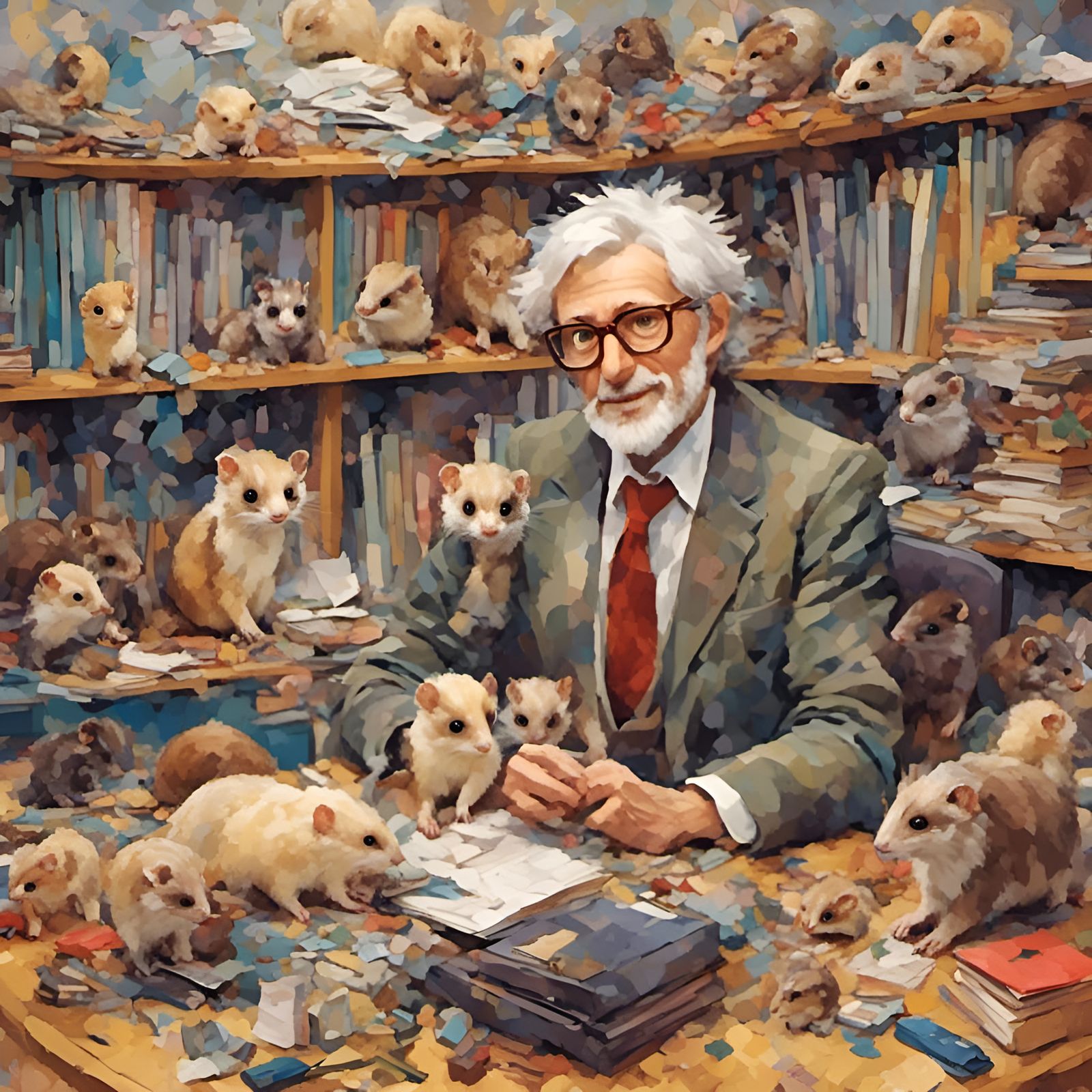 Man in Office with Ferrets, Wax Paper Effect