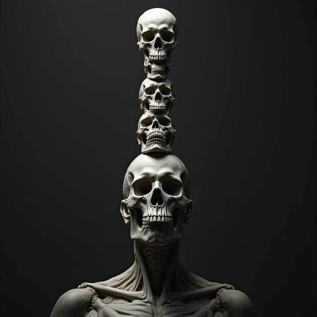 Surreal Skull Sculpture in Dramatic Chiaroscuro Style