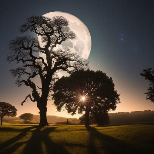 Oak Tree Shadow at Cottage, Digital Matte Painting