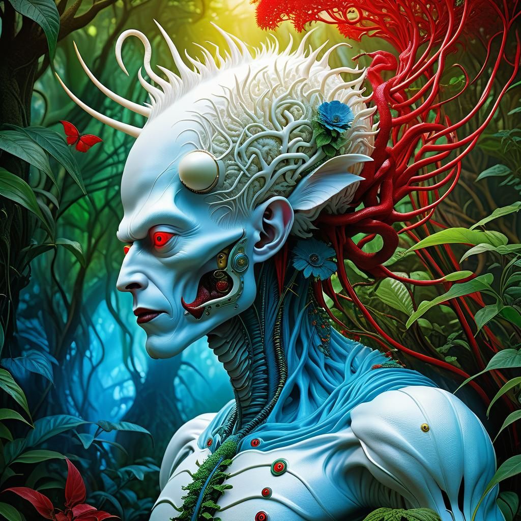 Psychedelic Albino Devil in Bush, Digital Art