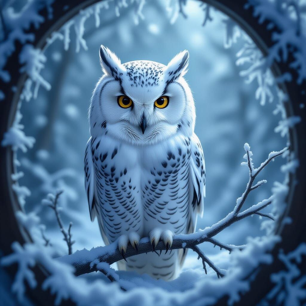 Majestic Snowy Owl in Frosty Terrarium Digital Painting