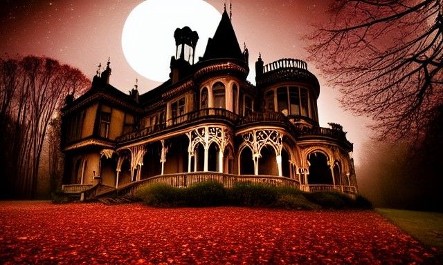 Ethereal Victorian Mansion in Autumn Moonlight