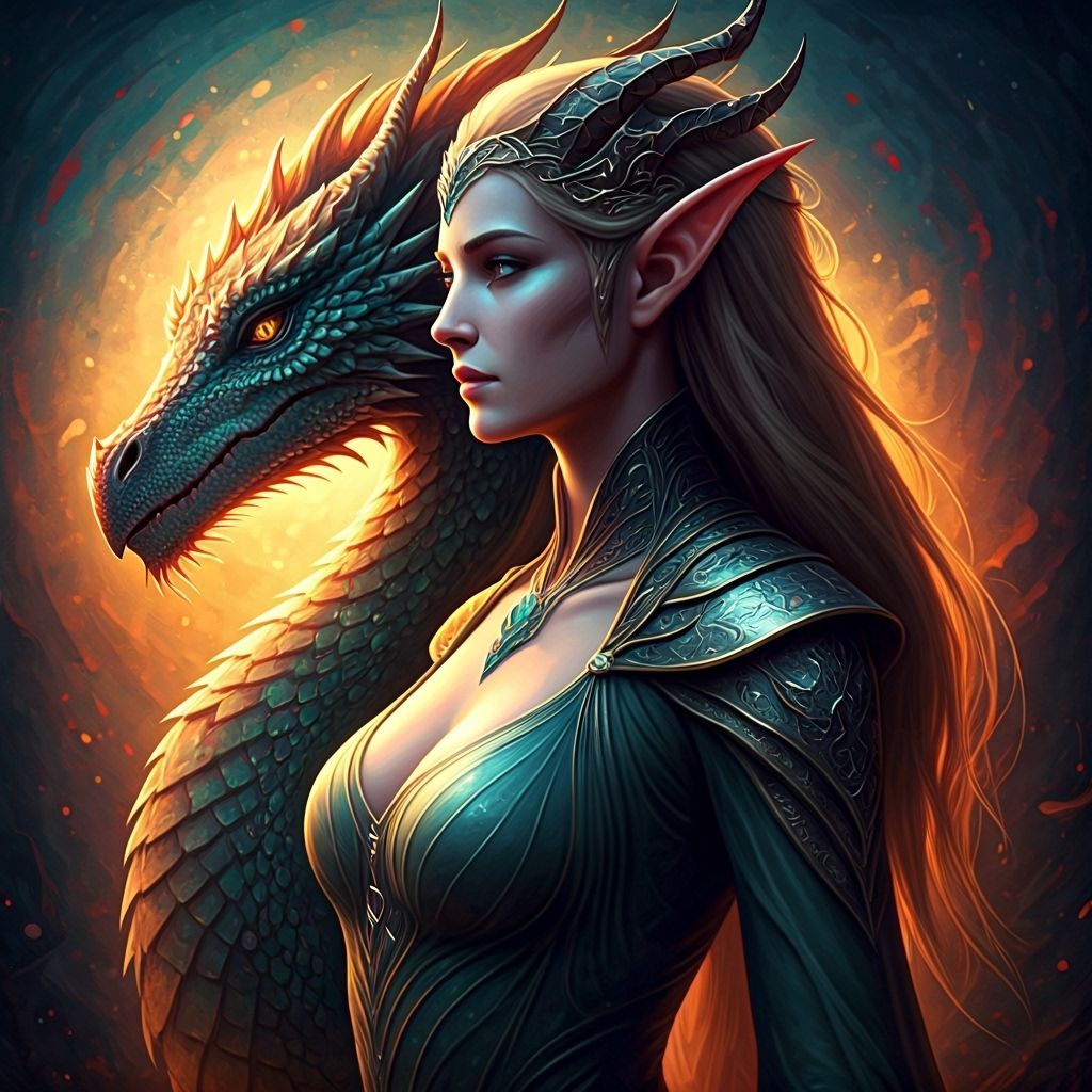 Elf and Dragon in Hyperrealistic Concept Art Style