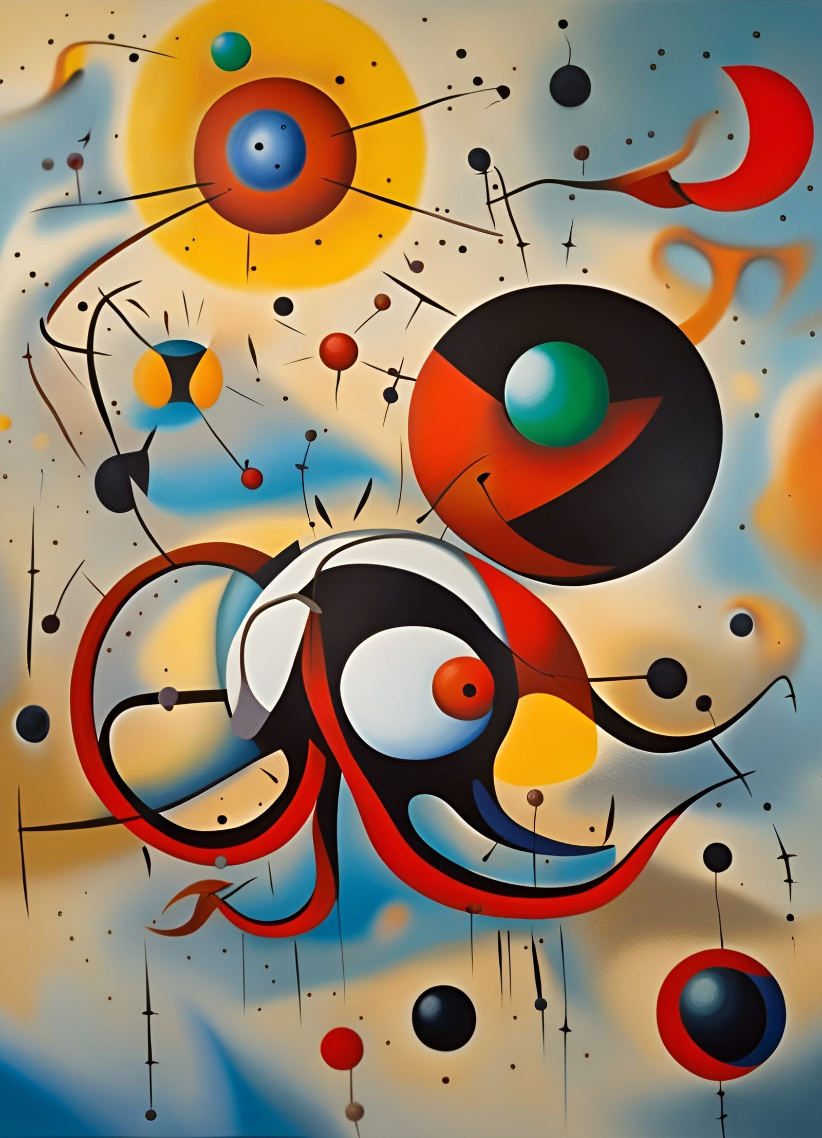 Surreal Octopus and Sphere: Miro-Inspired Acrylic Painting