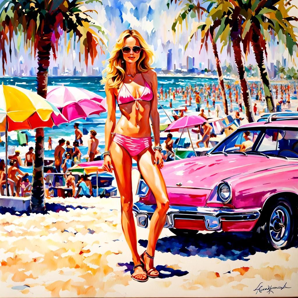 Heather Graham on Venice Beach in Watercolor