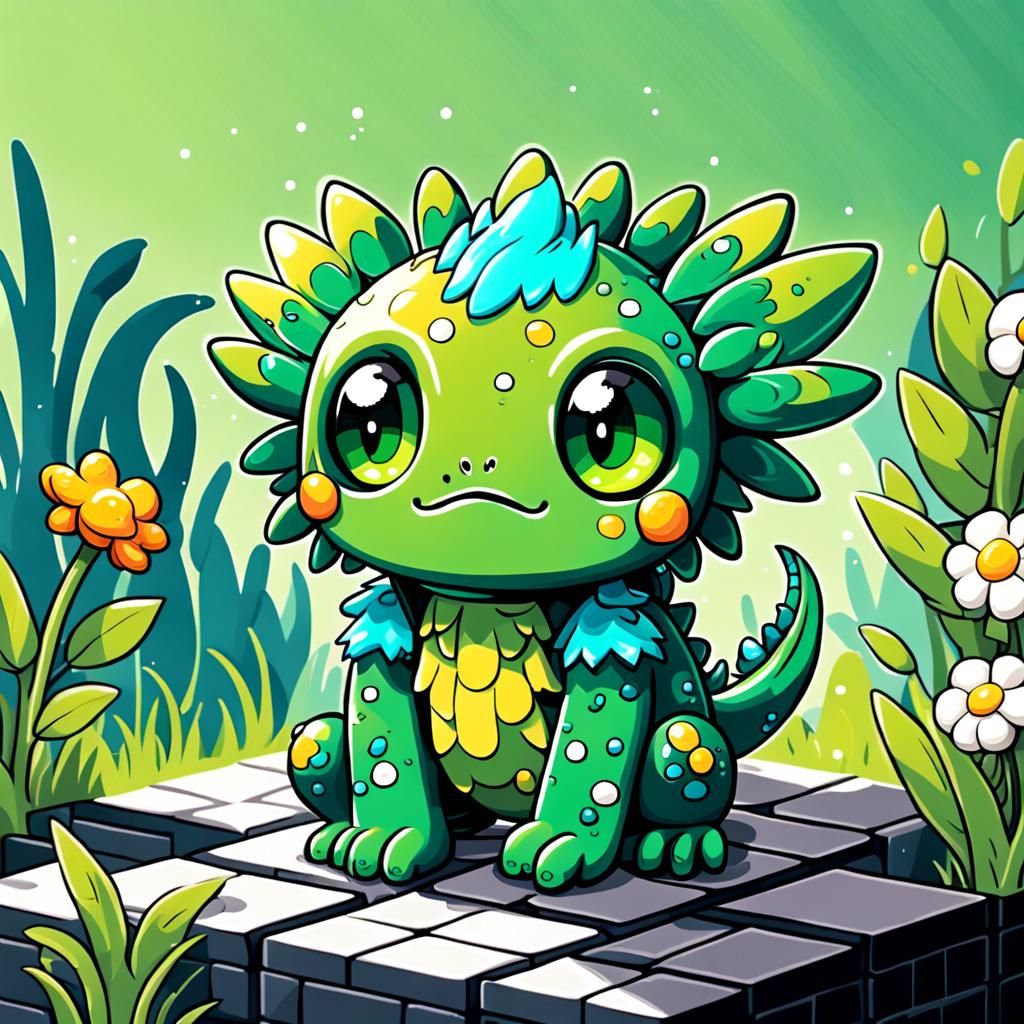 Adorable Green Creature in 8-bit Pixel Art