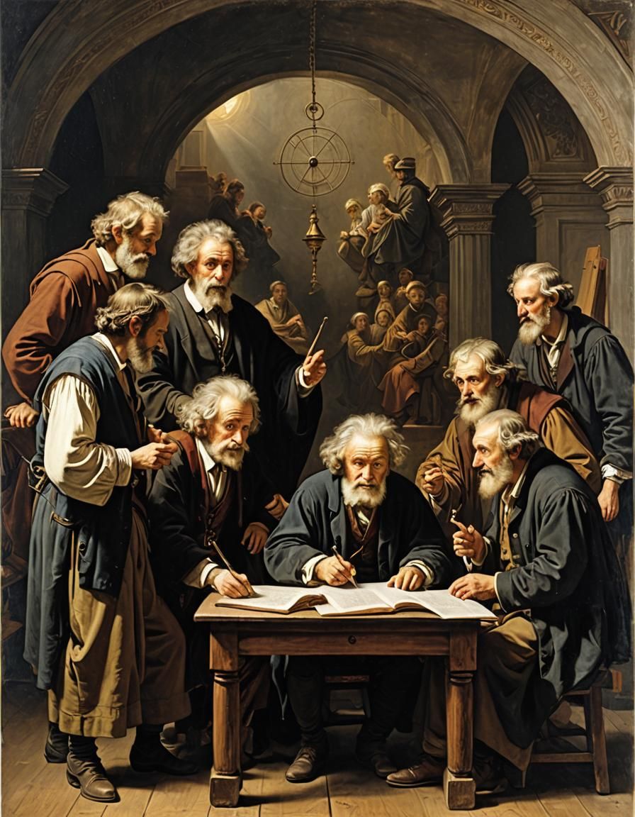 Pythagoras Explains Theorem in Rembrandt Style