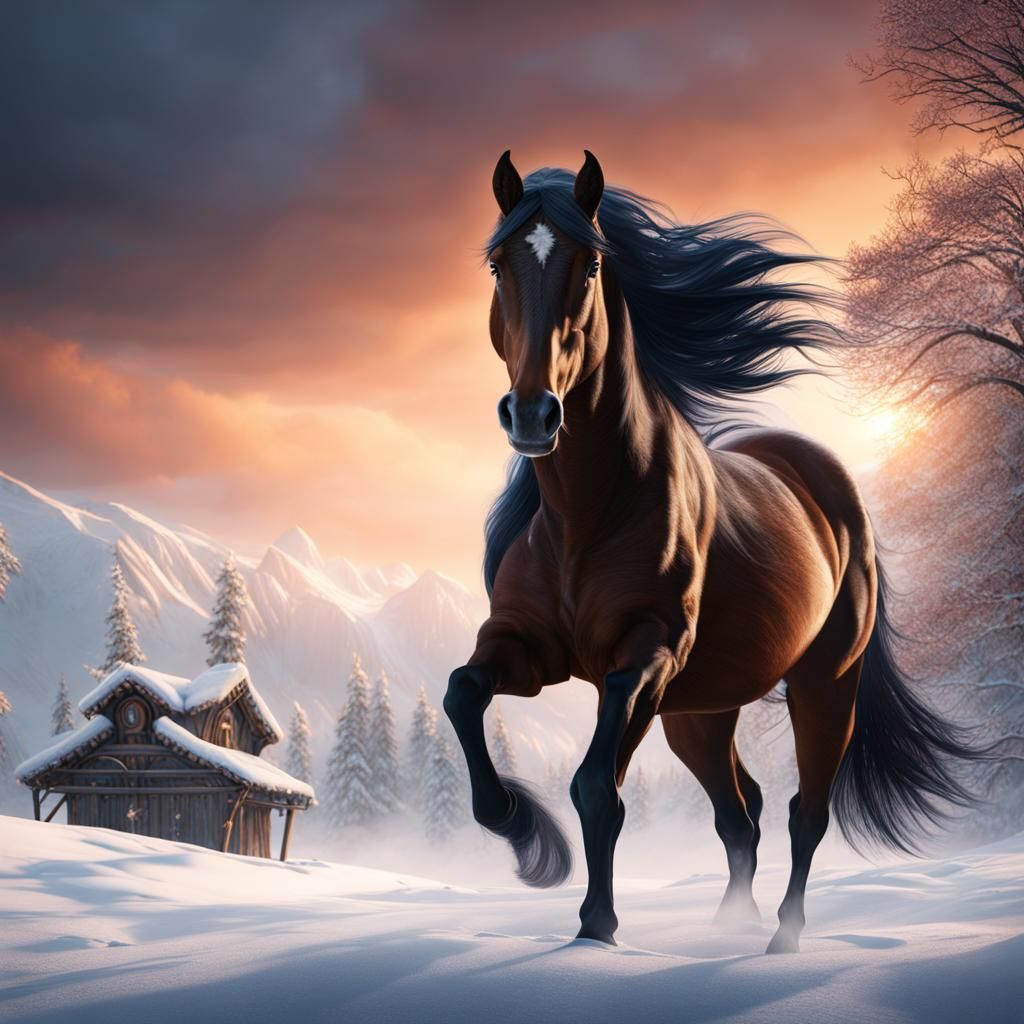 Horse in Snow: Detailed Matte Painting