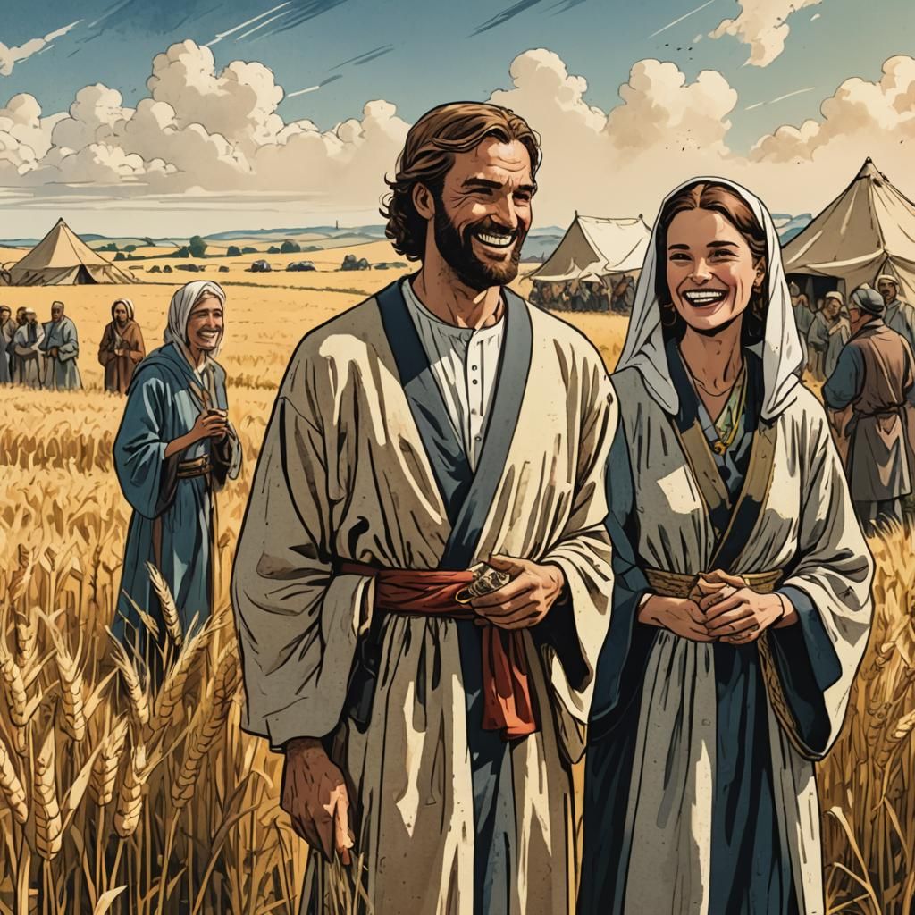 Biblical Scene with Wheat Field in Comic Style
