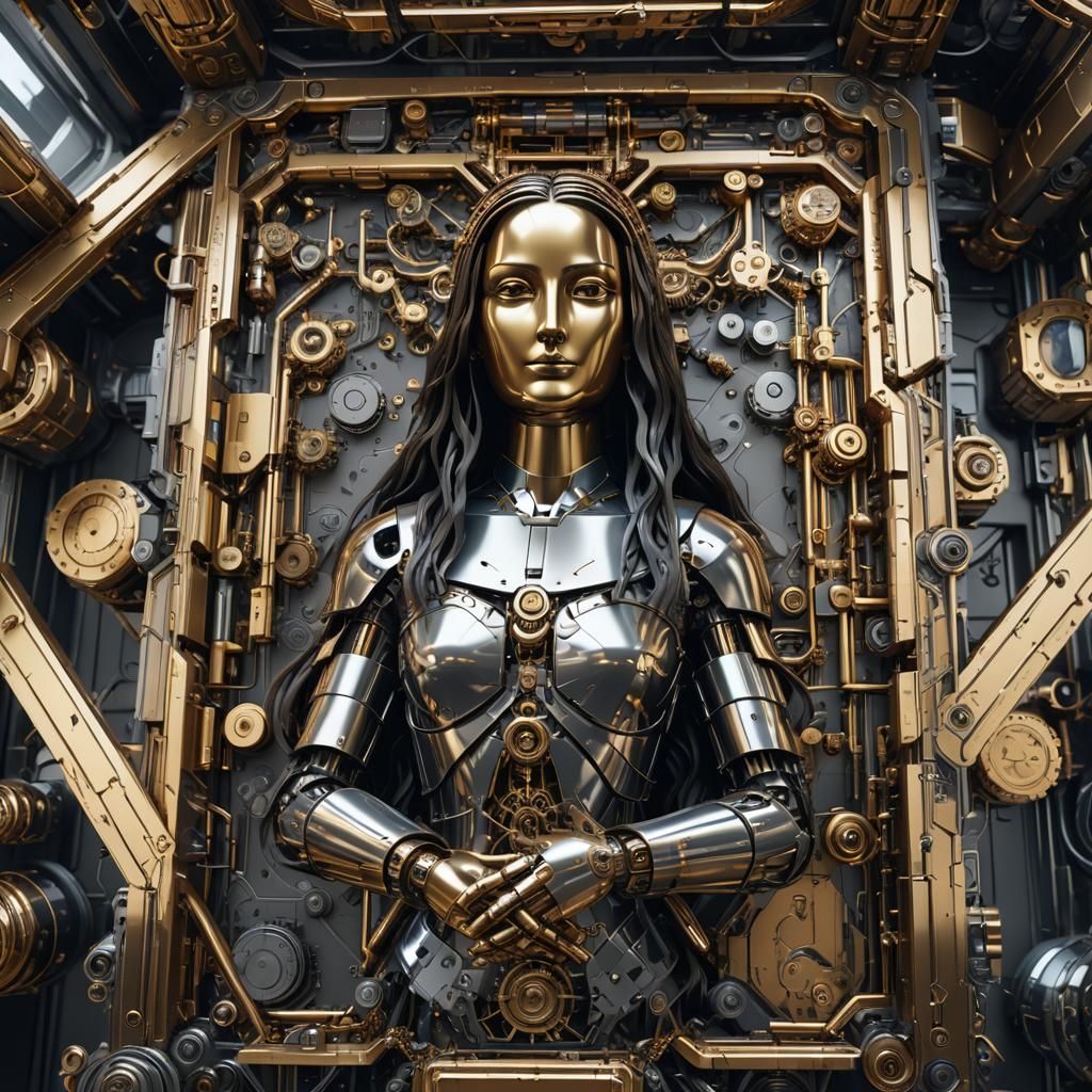 Futuristic Mona Lisa with Intricate Mech Details
