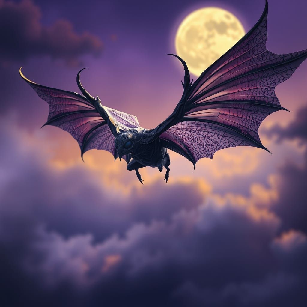 Bat Soaring Over Moonlit Swamp in Dark Fantasy Style
