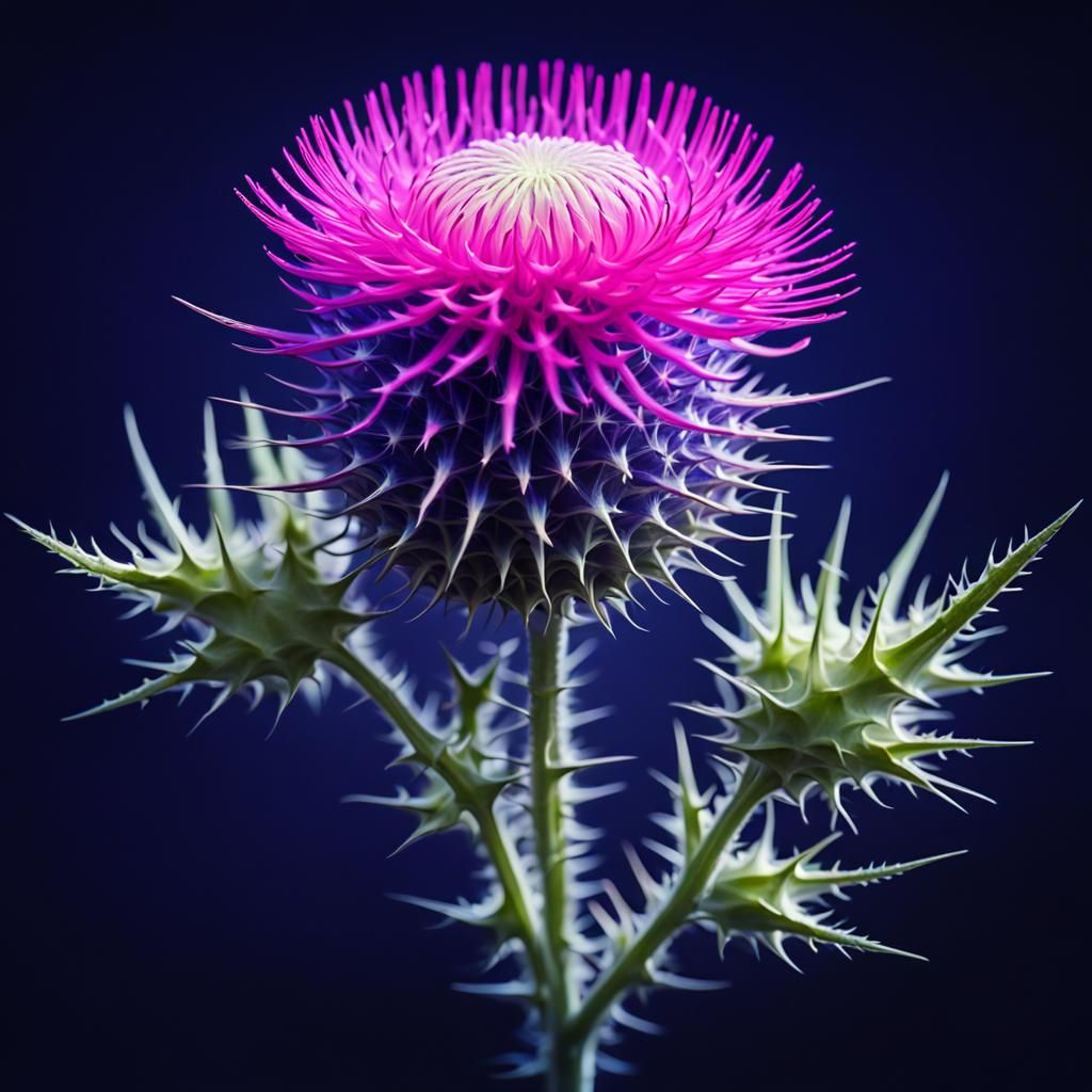 Abstract Thistle with Fluorescent Highlights, Macro Photogra...