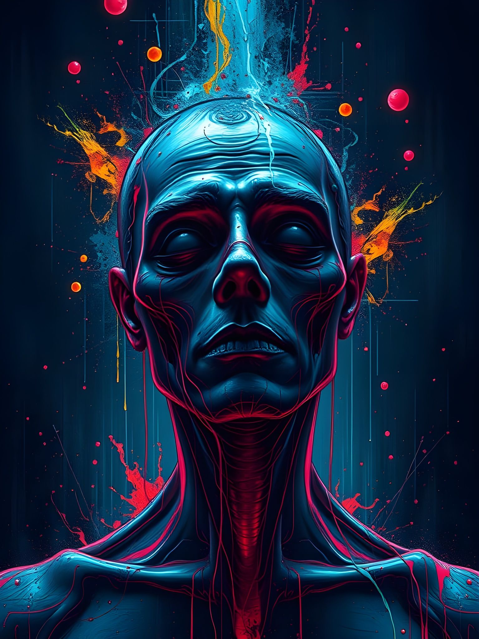 Smartphone Head Portrait in Sci-Fi Art Brut Style