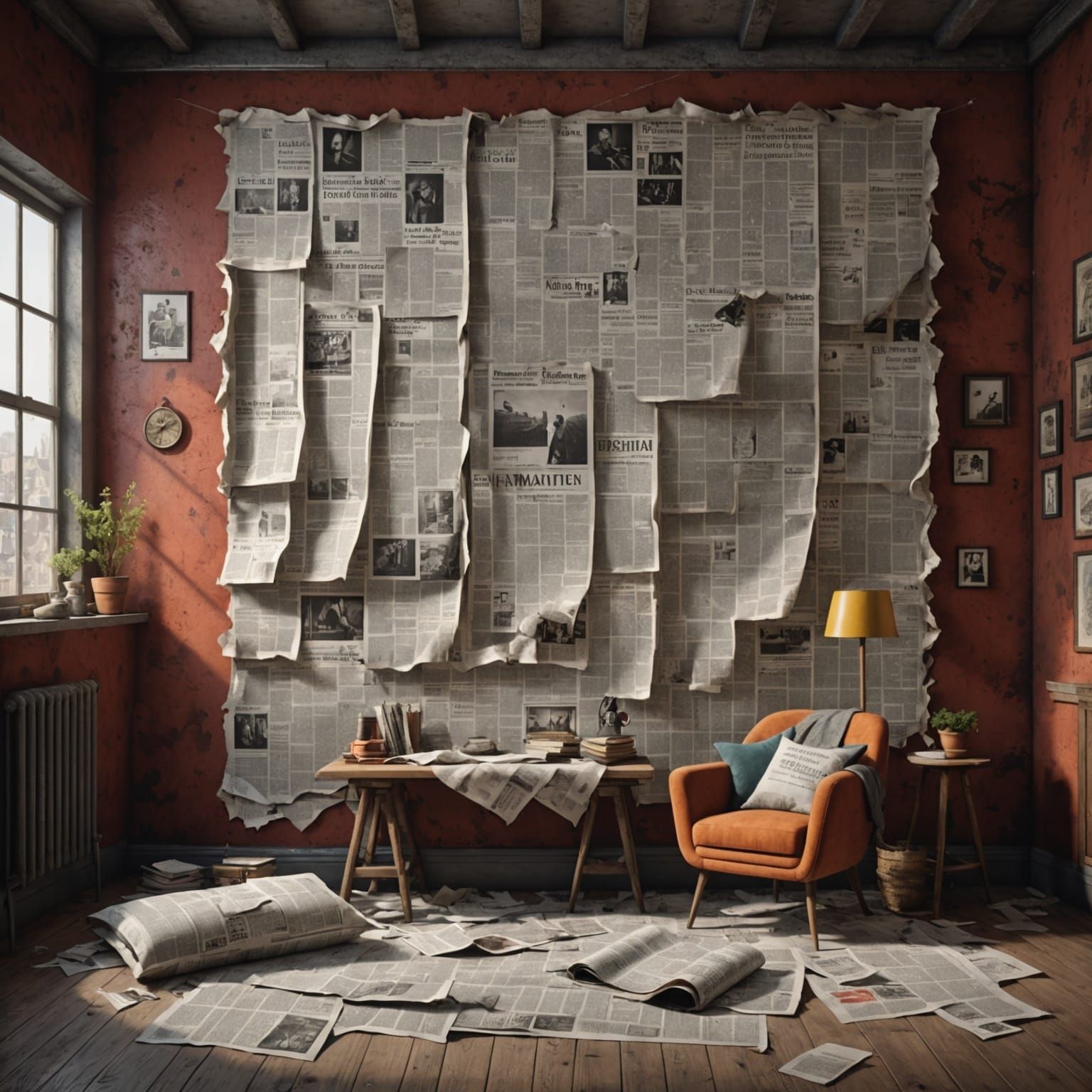 Fantastical Newspaper Tapestry in Deep Colors