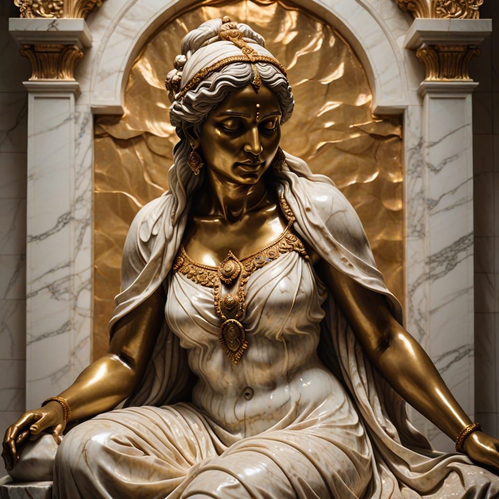 Baroque Marble Sculpture of an Indian Woman Bathing