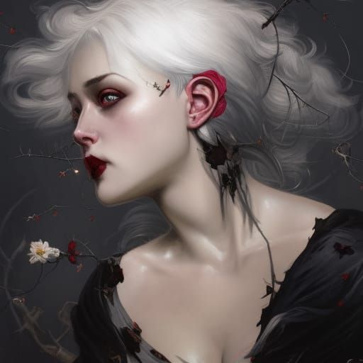 Girl with Roses and Thorns: Hyperdetailed Portrait