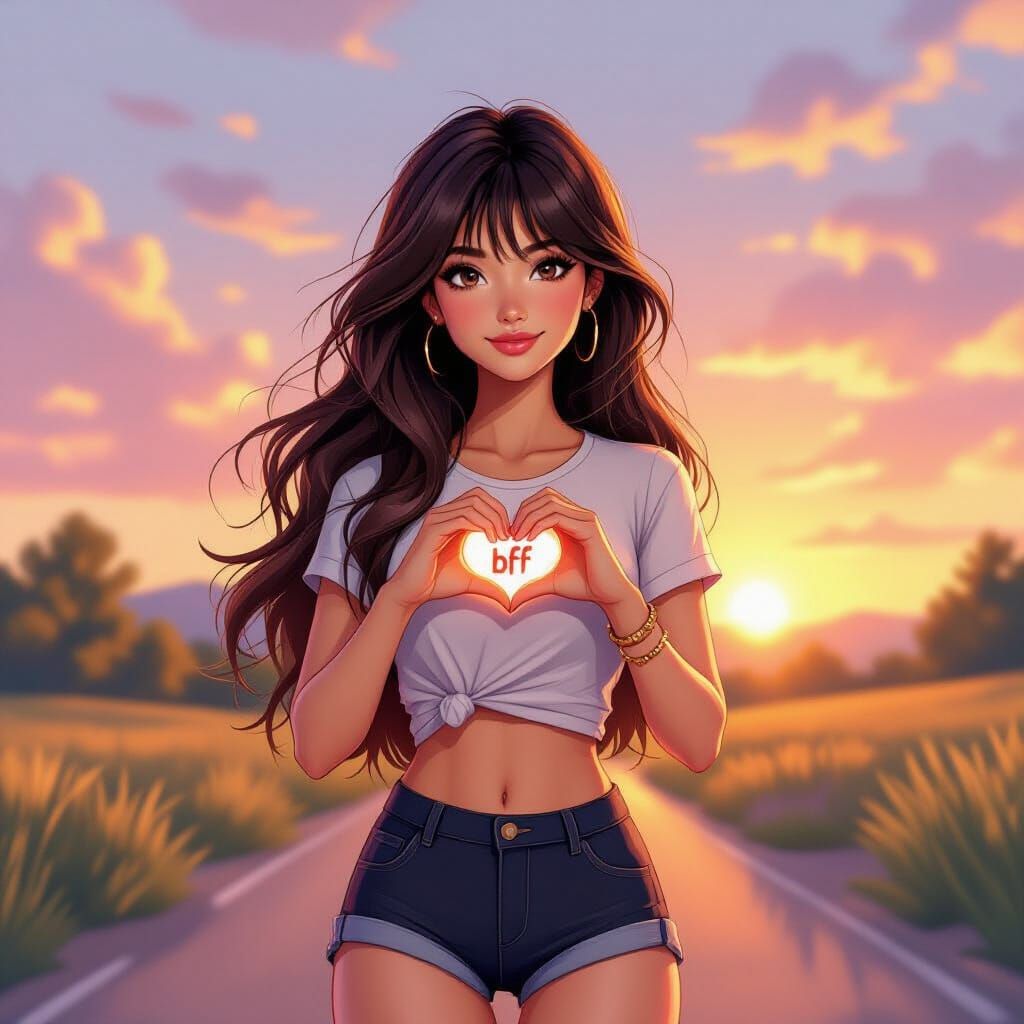 Woman Forms Heart with Hands at Sunset