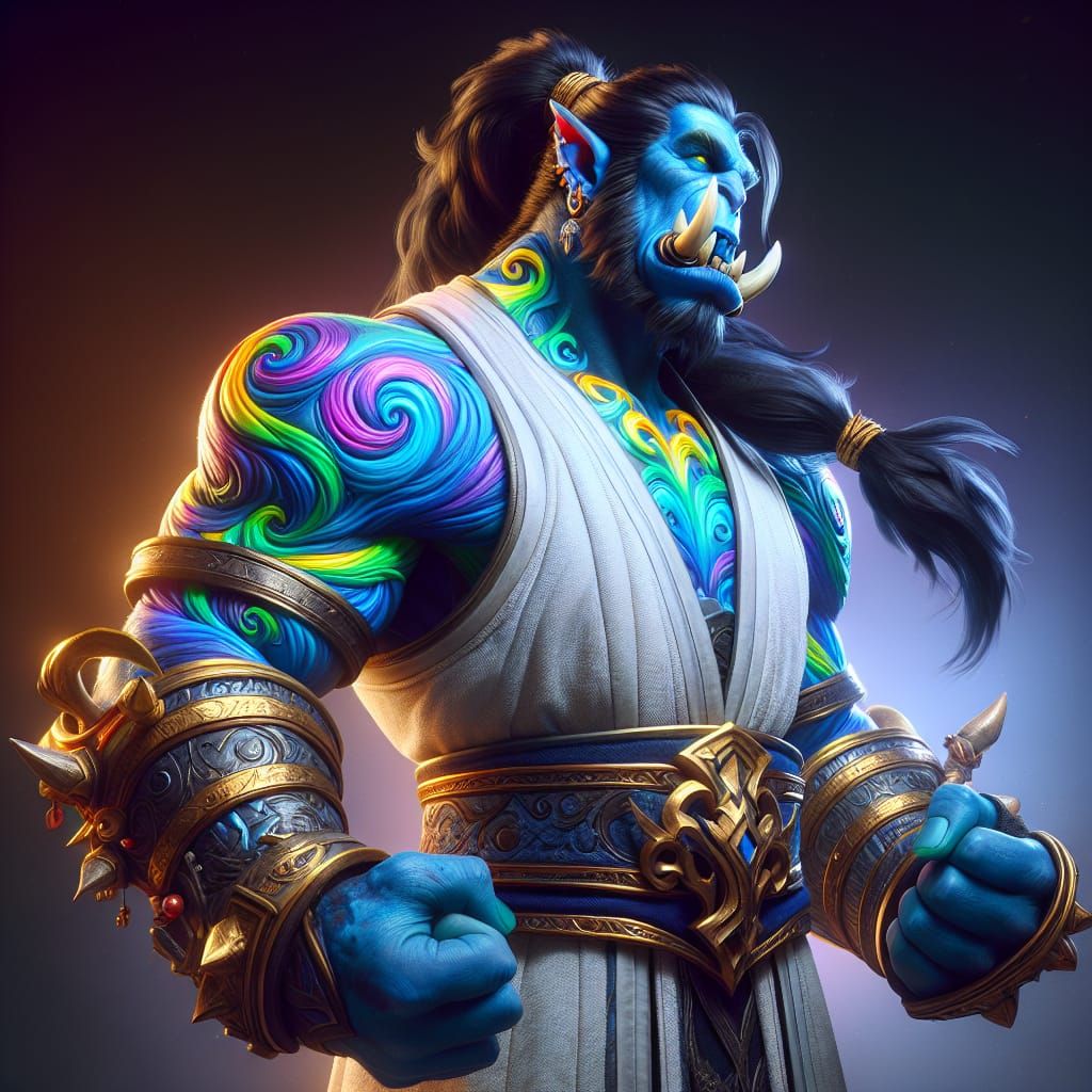 Noble Blue Orc Monk in Rainbow Robe