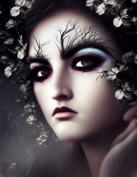 Dramatic Woman Portrait with Dark Eye Makeup
