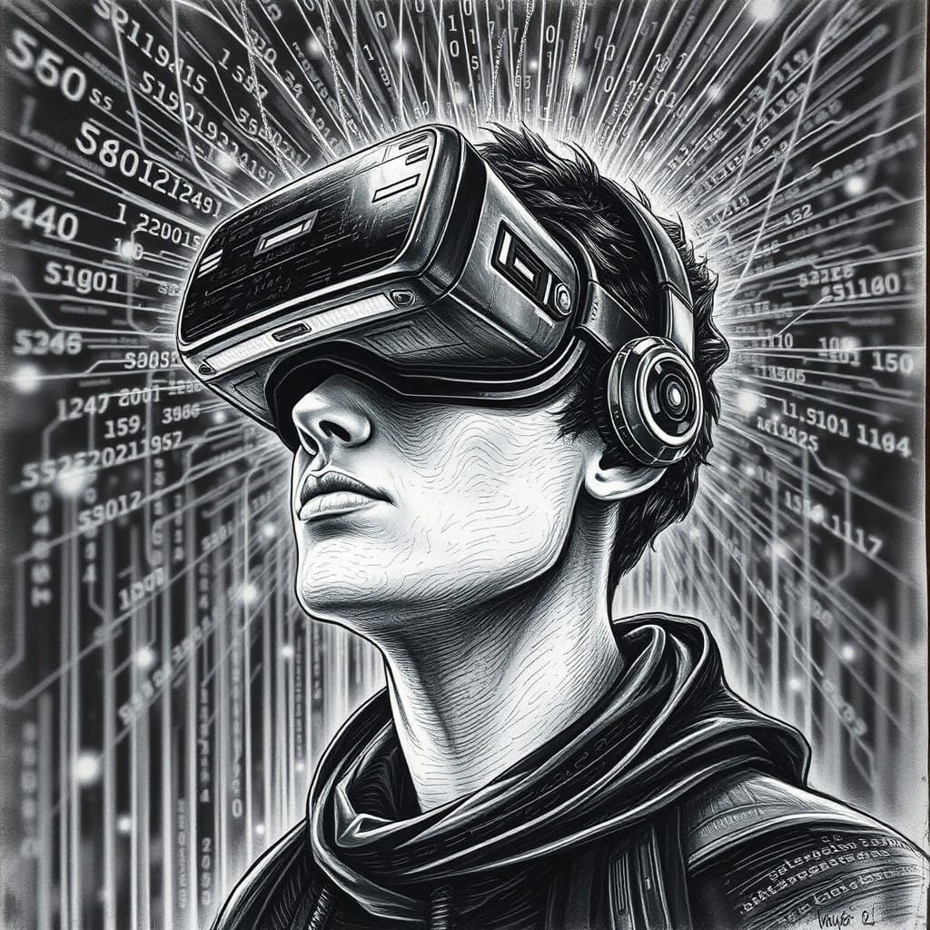 Futuristic Mind Meld in Intense Charcoal Drawing