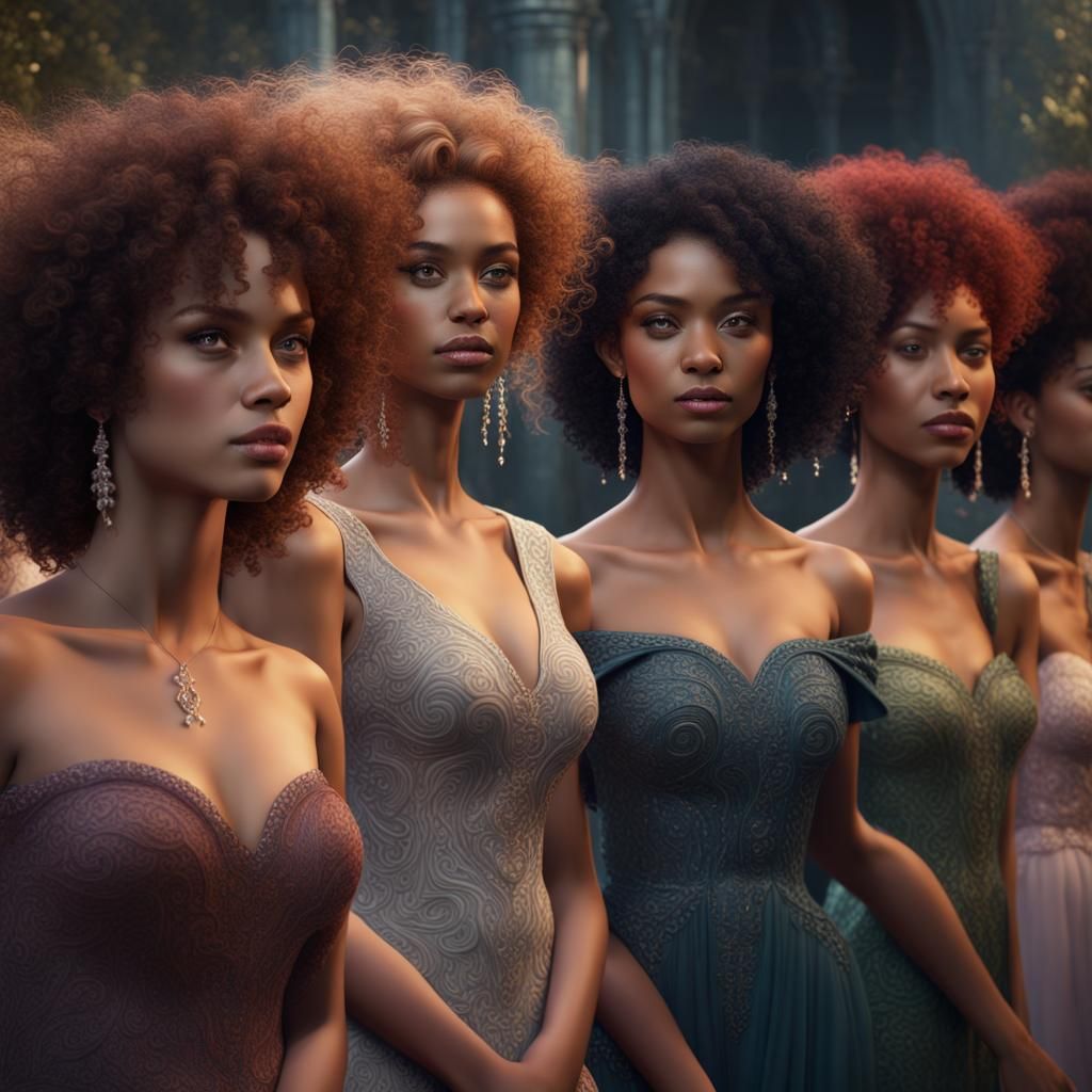 Bridesmaids with Curly Hair: Detailed Matte Painting