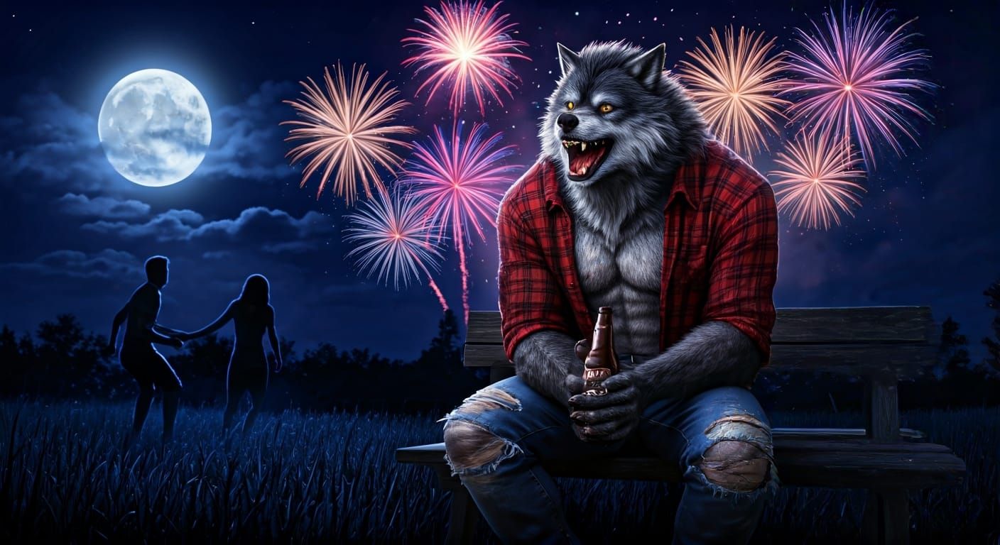 Werewolf Celebrates July Fourth with Fireworks