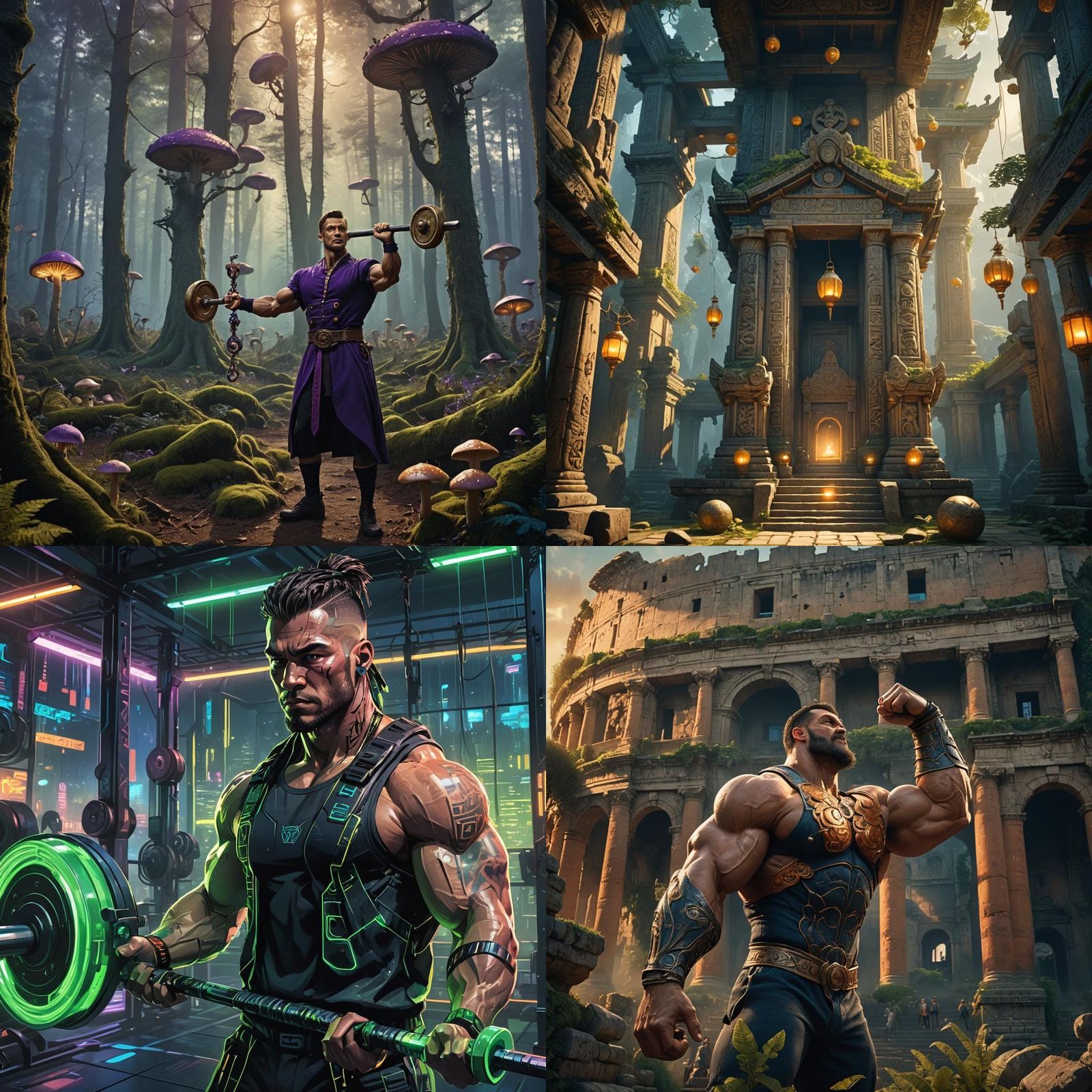 Weightlifter in Detailed Matte Painting Style