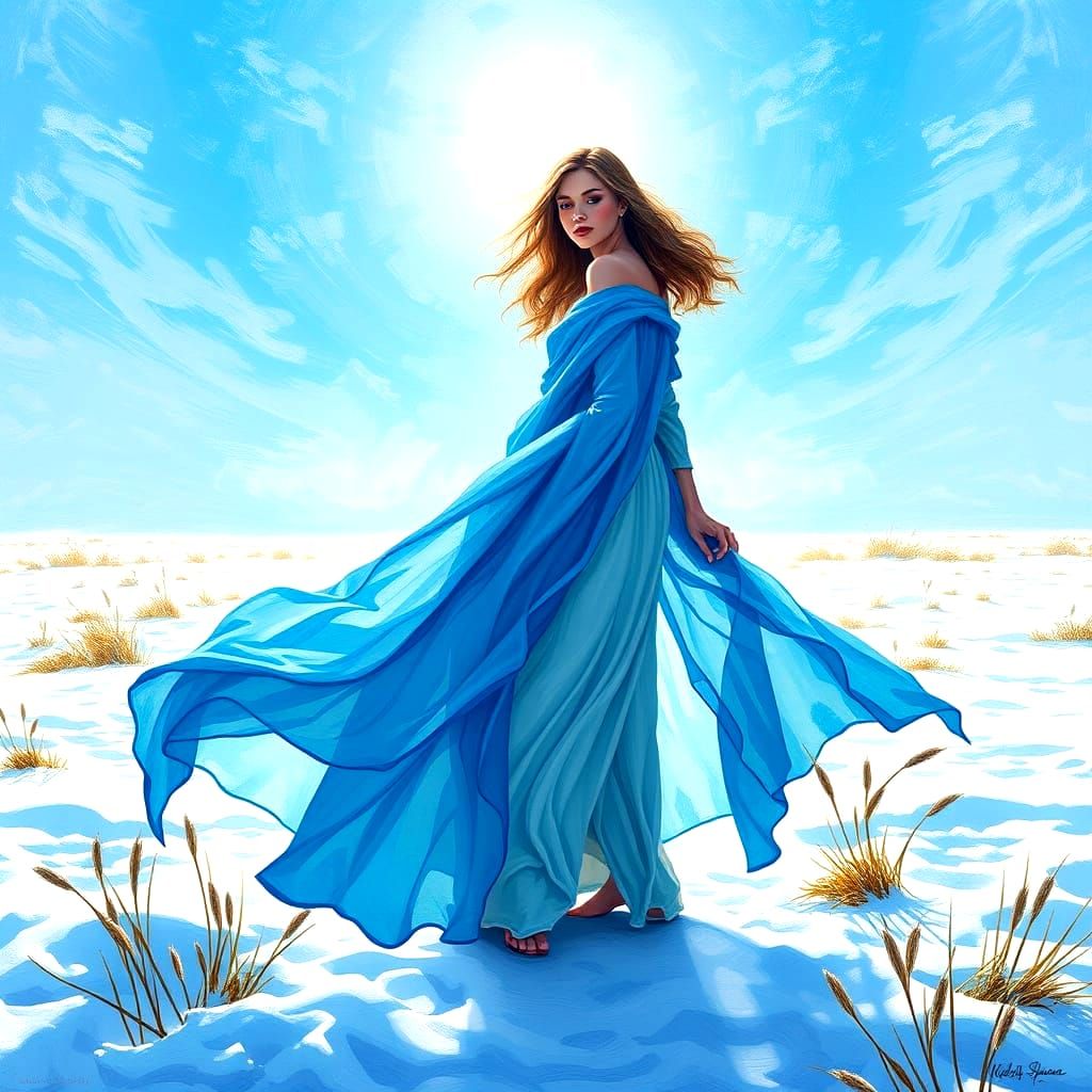 Ethereal Blue Goddess in Snowy Landscape, Inspired by Expres...