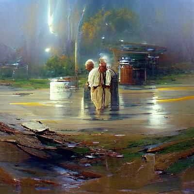 Two Strangers in the Style of Oil Painting