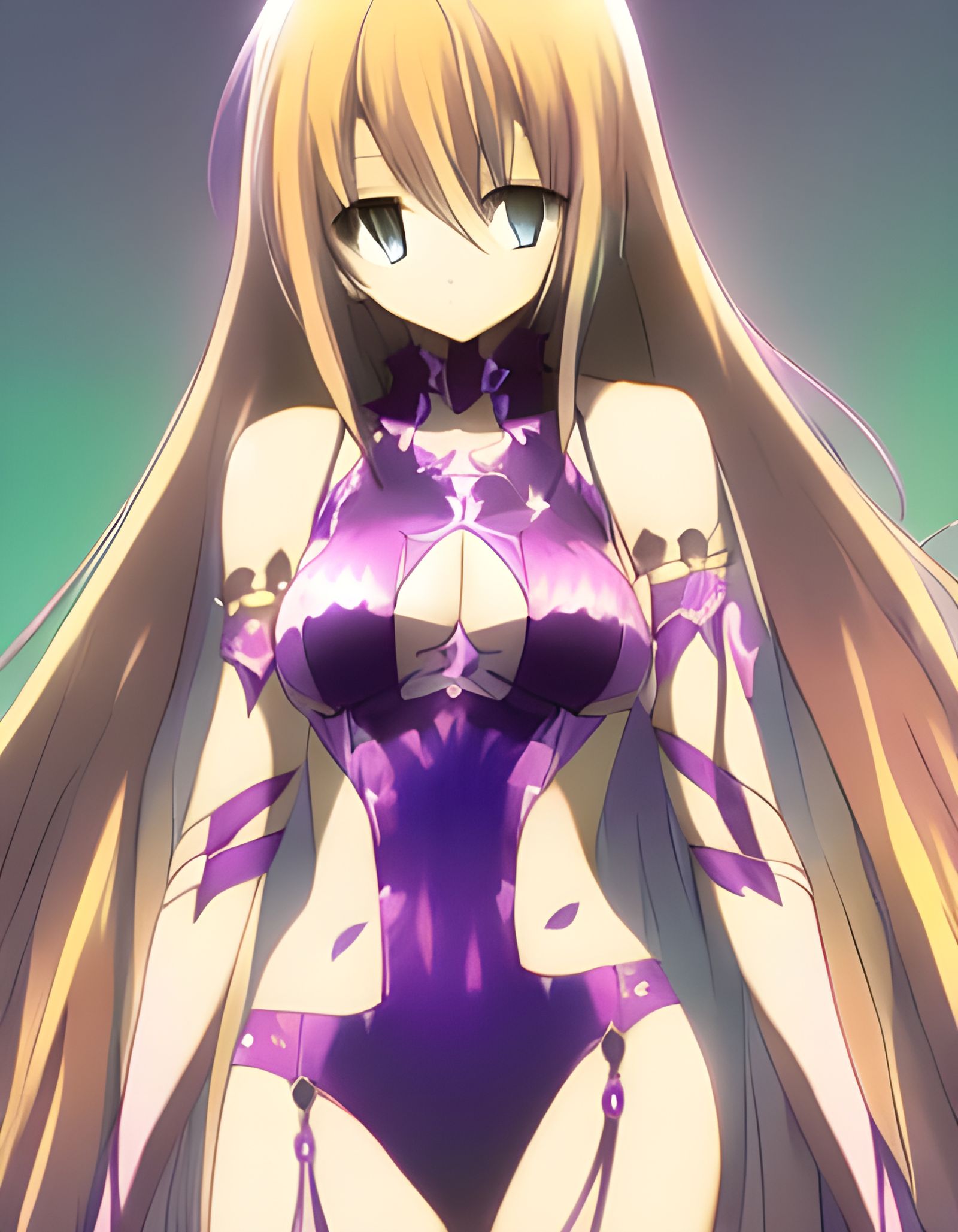 Anime Female Athlete in Purple Bikini