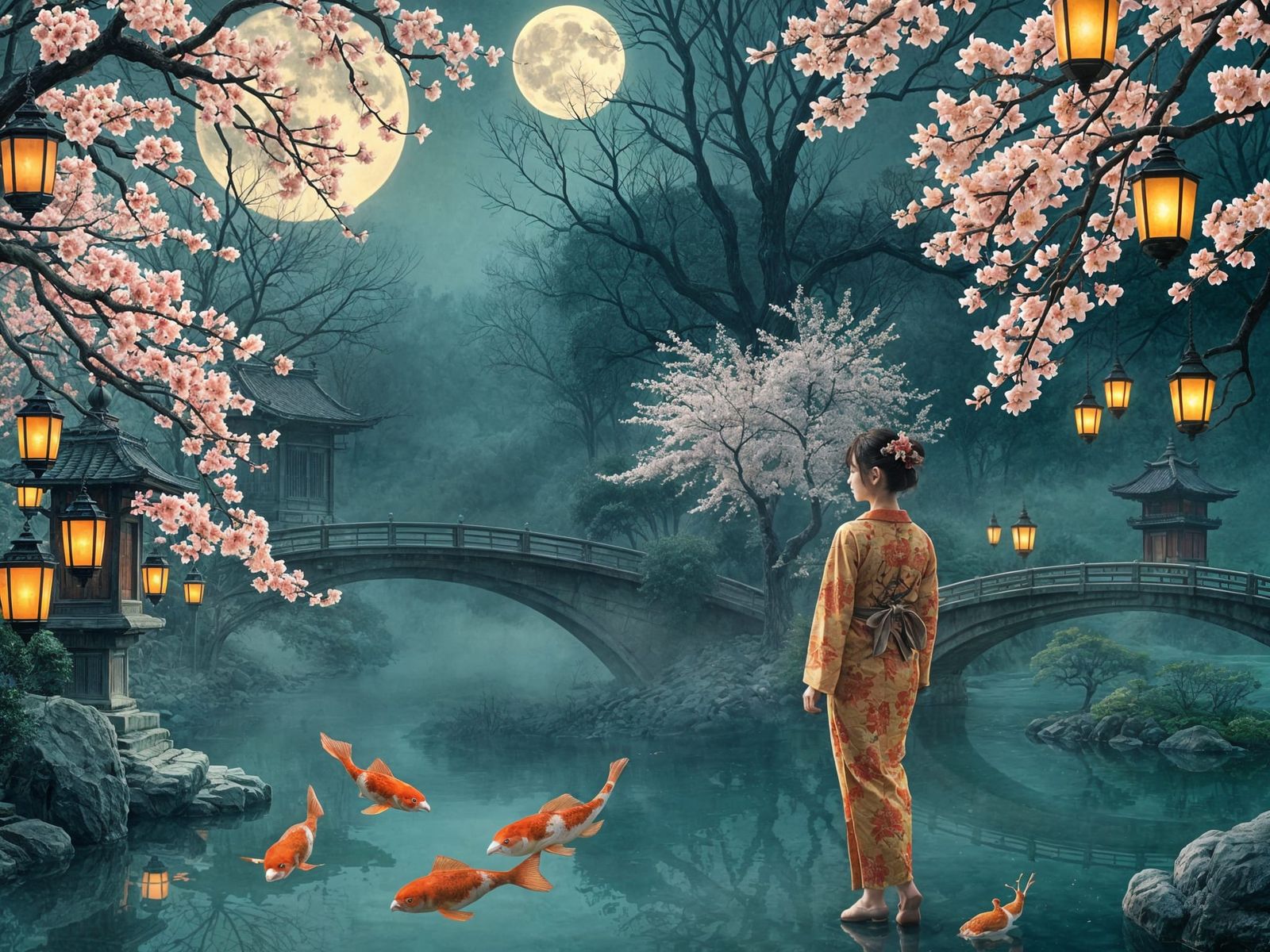 Dreamlike Japanese Woodblock Print in Shin Hanga Style