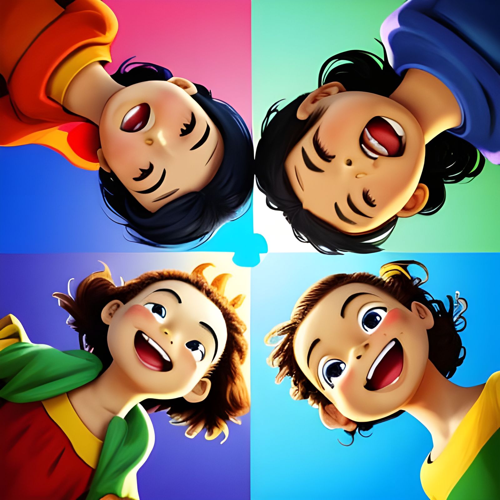 Cartoon Illustration of Children Playing in Sunshine