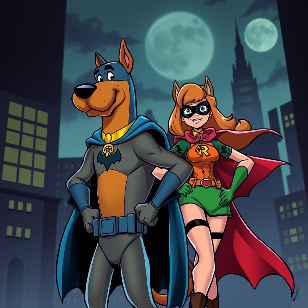 Scooby Doo as Batman with Velma as Robin