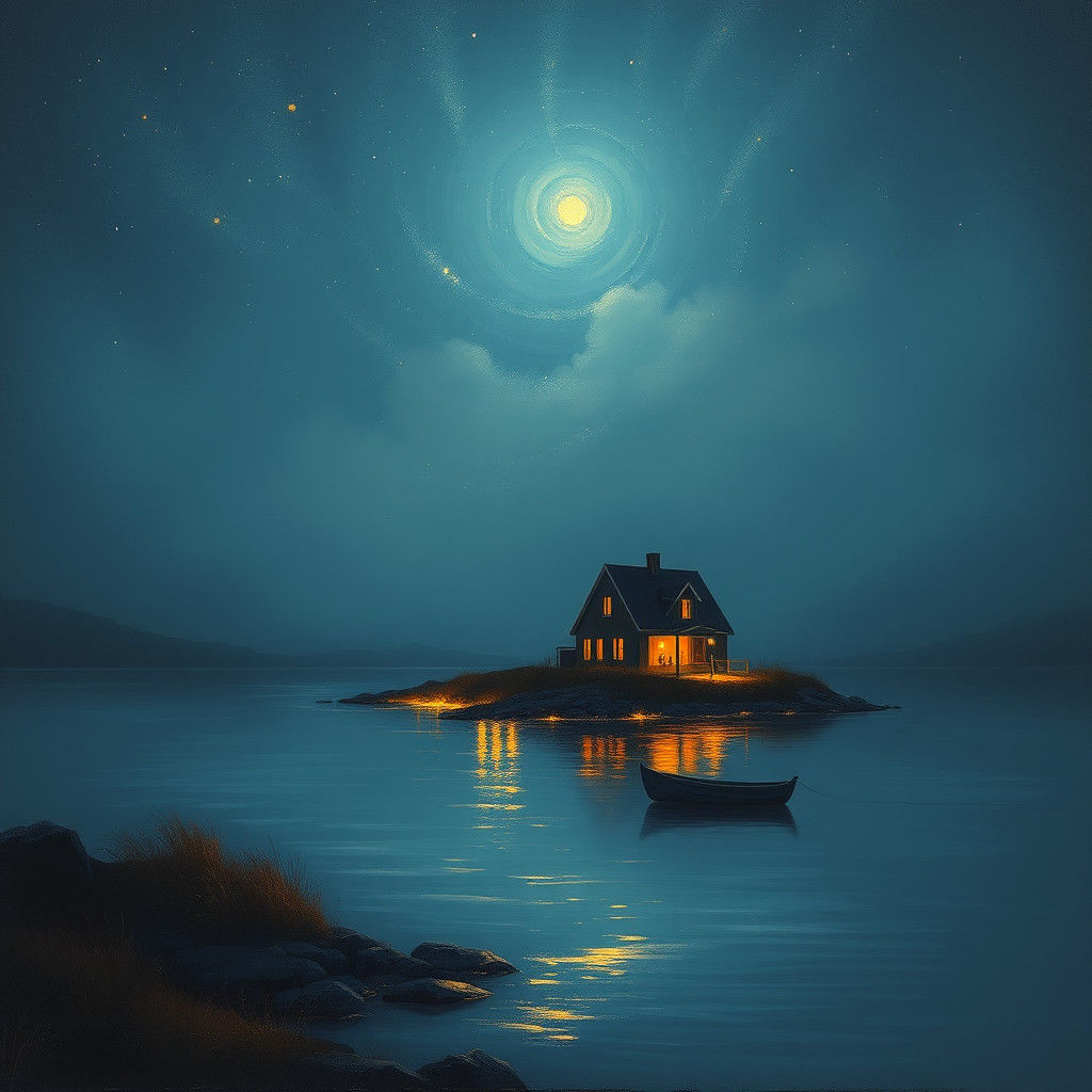 Nocturnal Seascape with House in Dreamlike Style