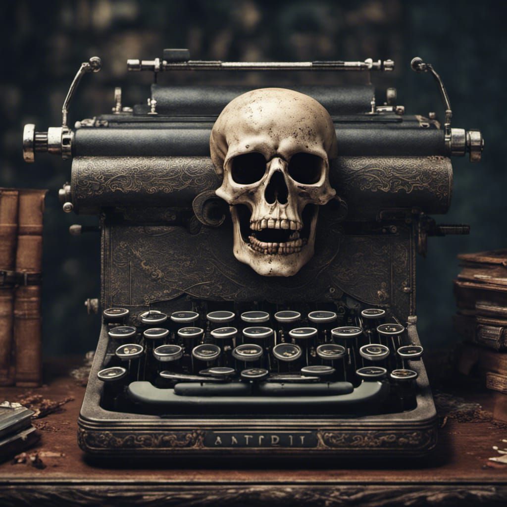 Vintage Typewriter with Skull: Detailed Matte Painting