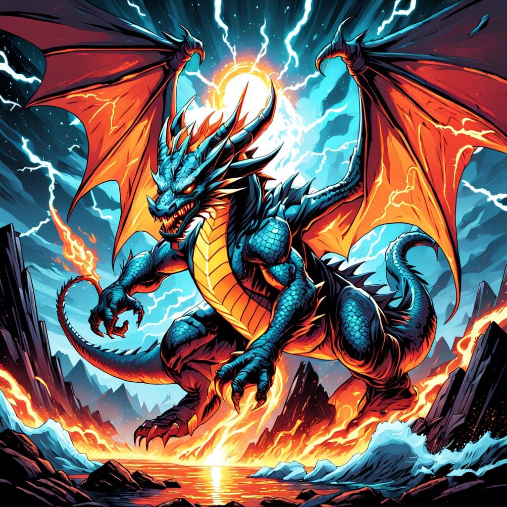 Majestic Dragon Unleashes Elements in a Blazing Display