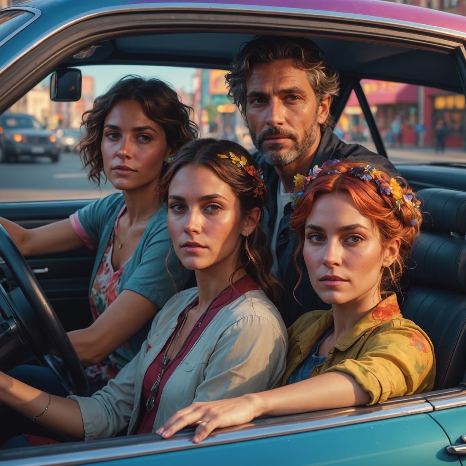 Exciting Family Car Portrait in Vibrant Colors