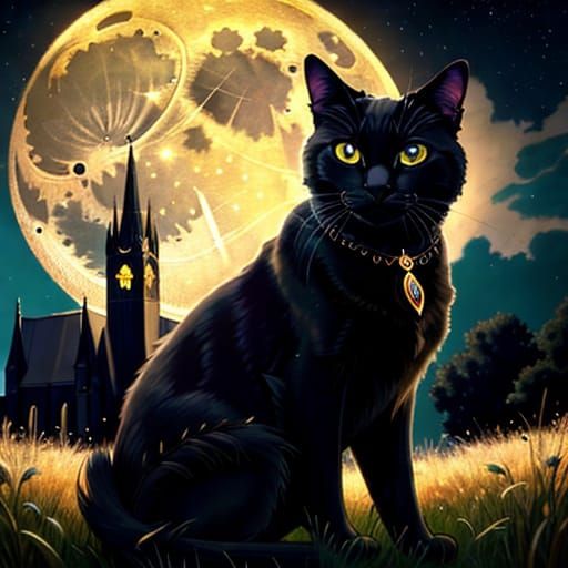 Black Cat Moon Watch in Alphonso Mucha Style
