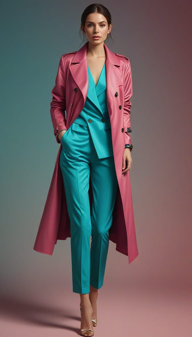 Stylish Woman in Turquoise Suit, Hyper-Realistic Digital Art