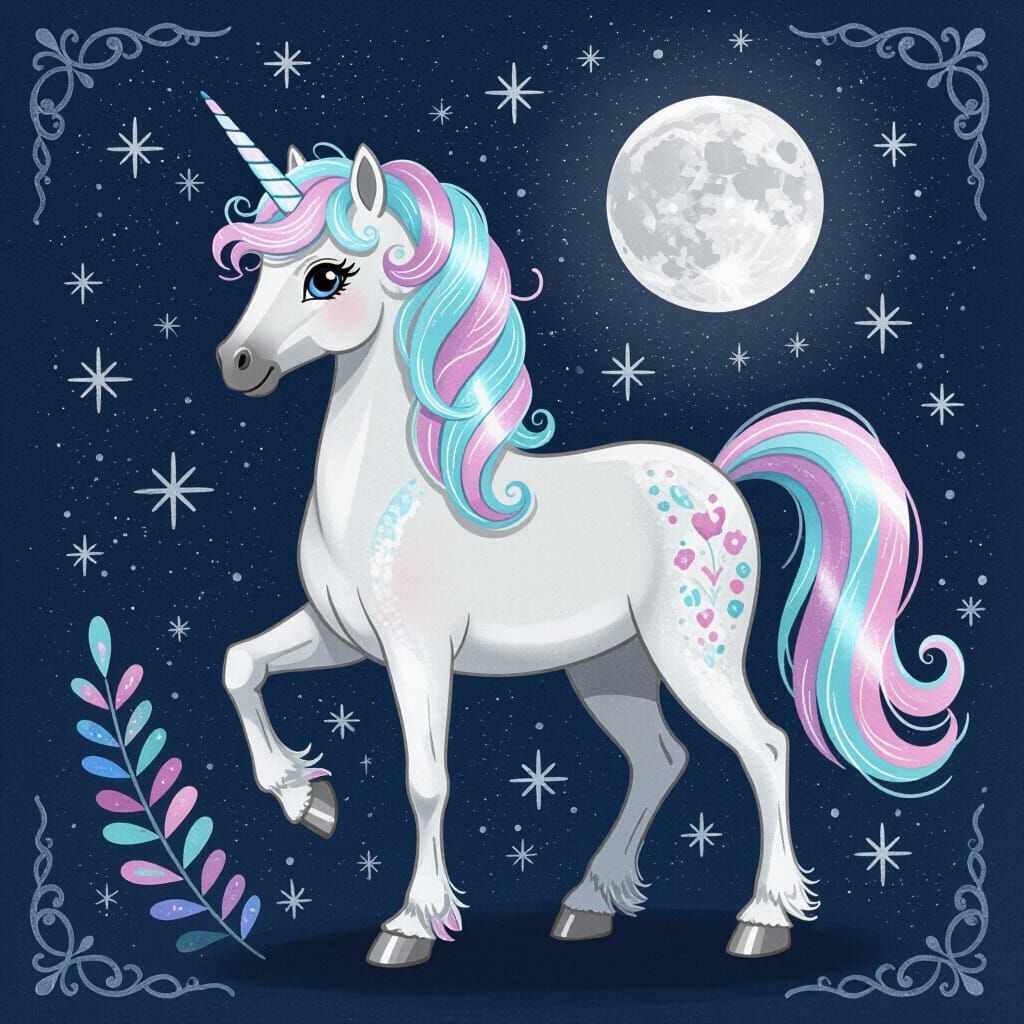 Silvery Unicorn Drawing