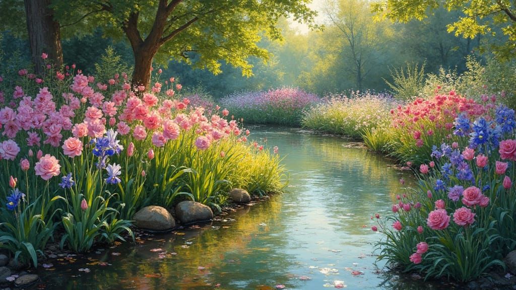 Impressionist Garden Scene in Sunlight